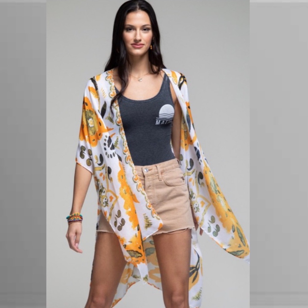 Tangerine Bohemian Design And Floral Print Kimono Duster - Picture 4 of 8